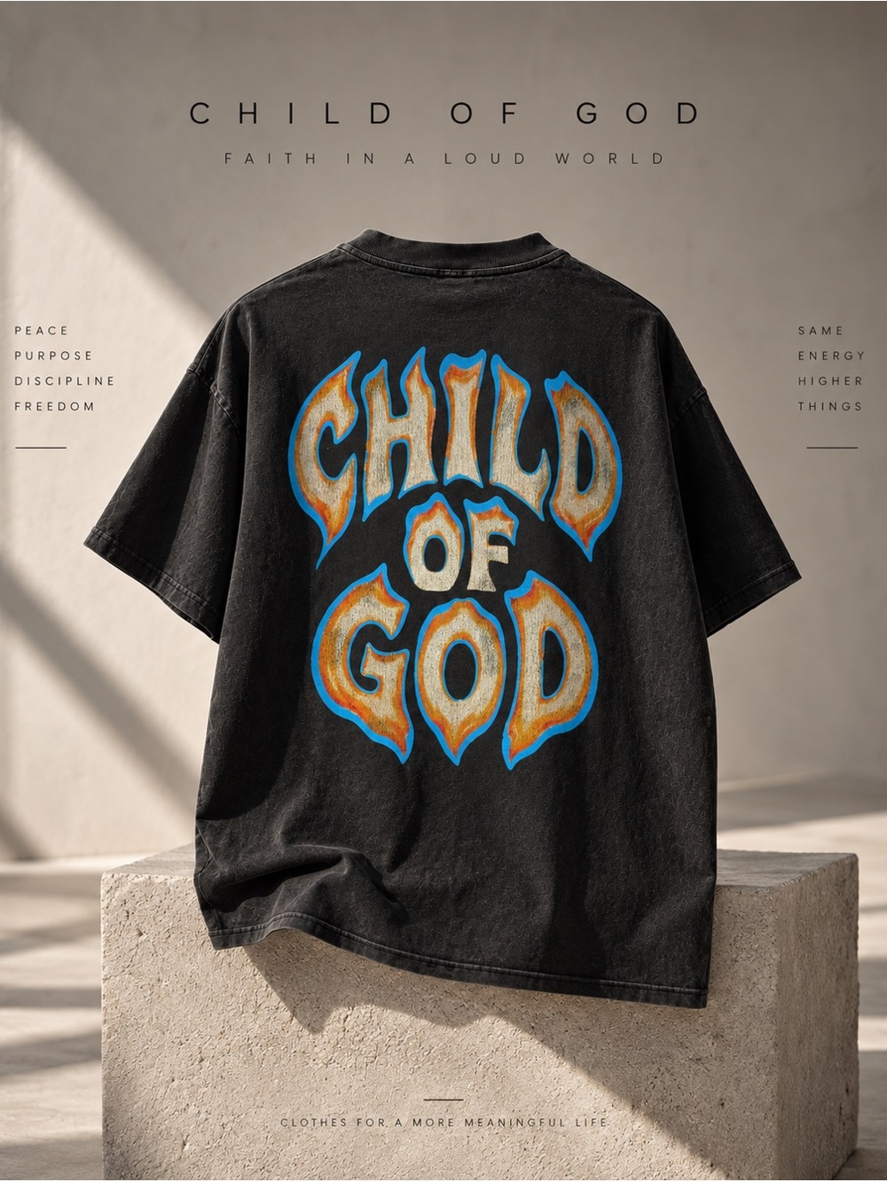 HOUSE OF PRAYER Child of God Unisex Washed Gray Graphic T-Shirt Size L Men’s